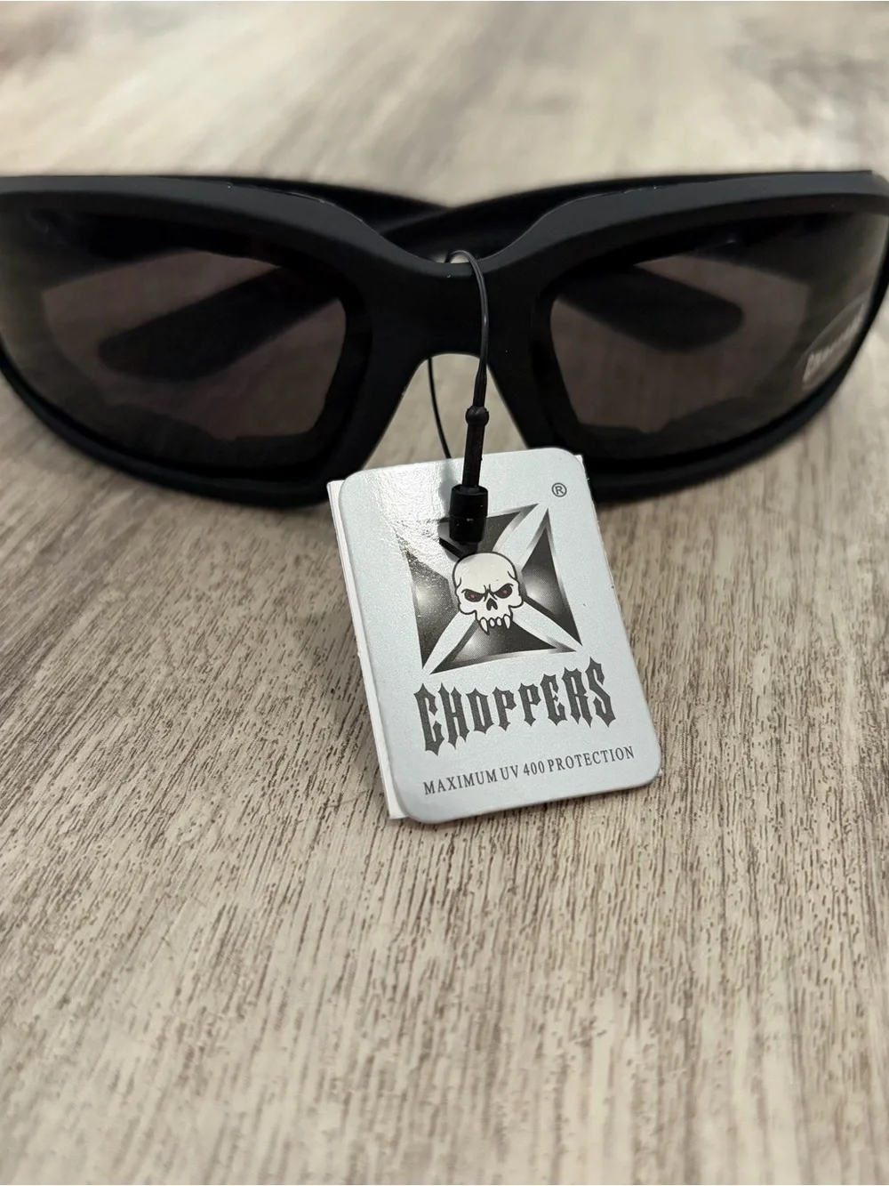 Choppers Padded Wrap Around Motorcycle Sunglasses Black Lens Biker Moto New